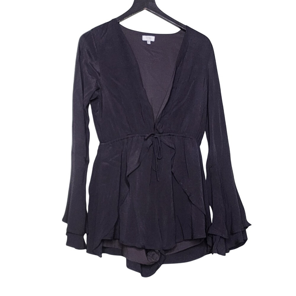 Tobi Ruffle Sleeve Short Romper Black Feminine Vacation Witchy Goth Whimsigoth M